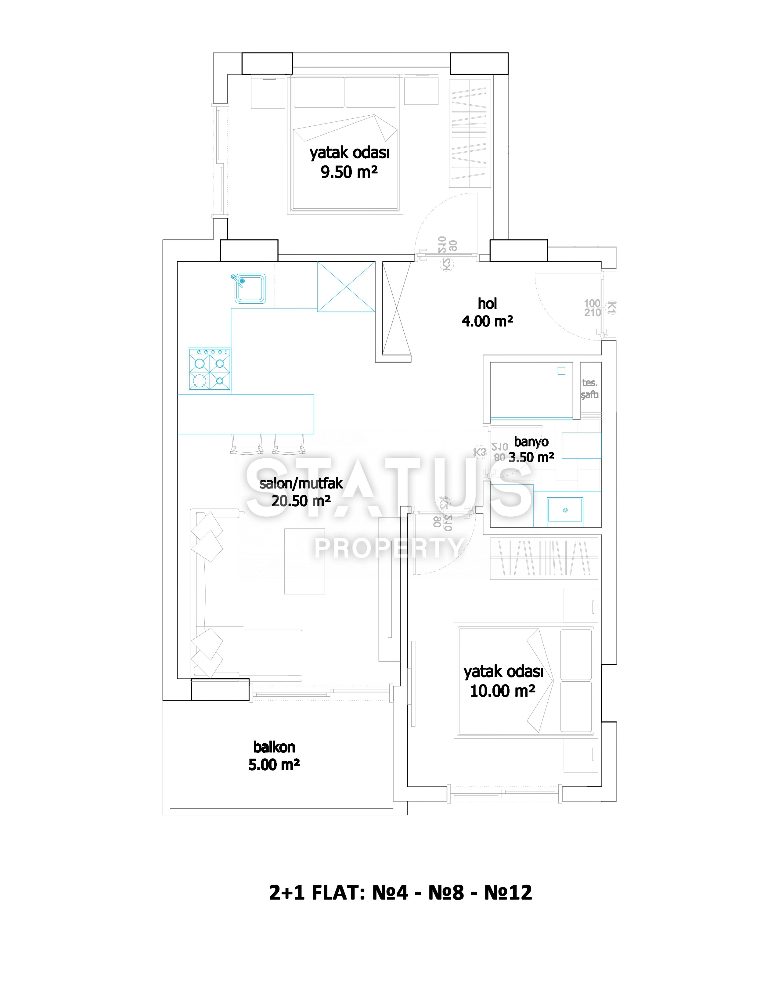 Project under construction in the center of Alanya near Cleopatra beach, low prices and interest-free installments, 1+1,2+1,3+1 фото 28