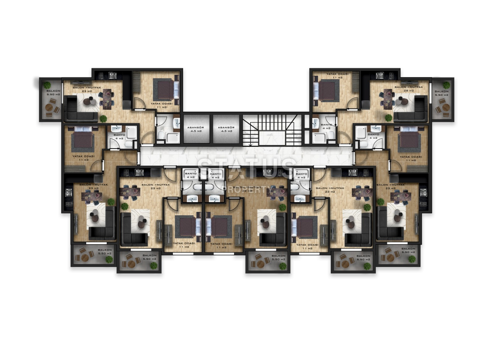 Новый инвестиционный проект в Махмутларе в 650метрах от моря в Махмутларе, 45-90м.кв фото 5