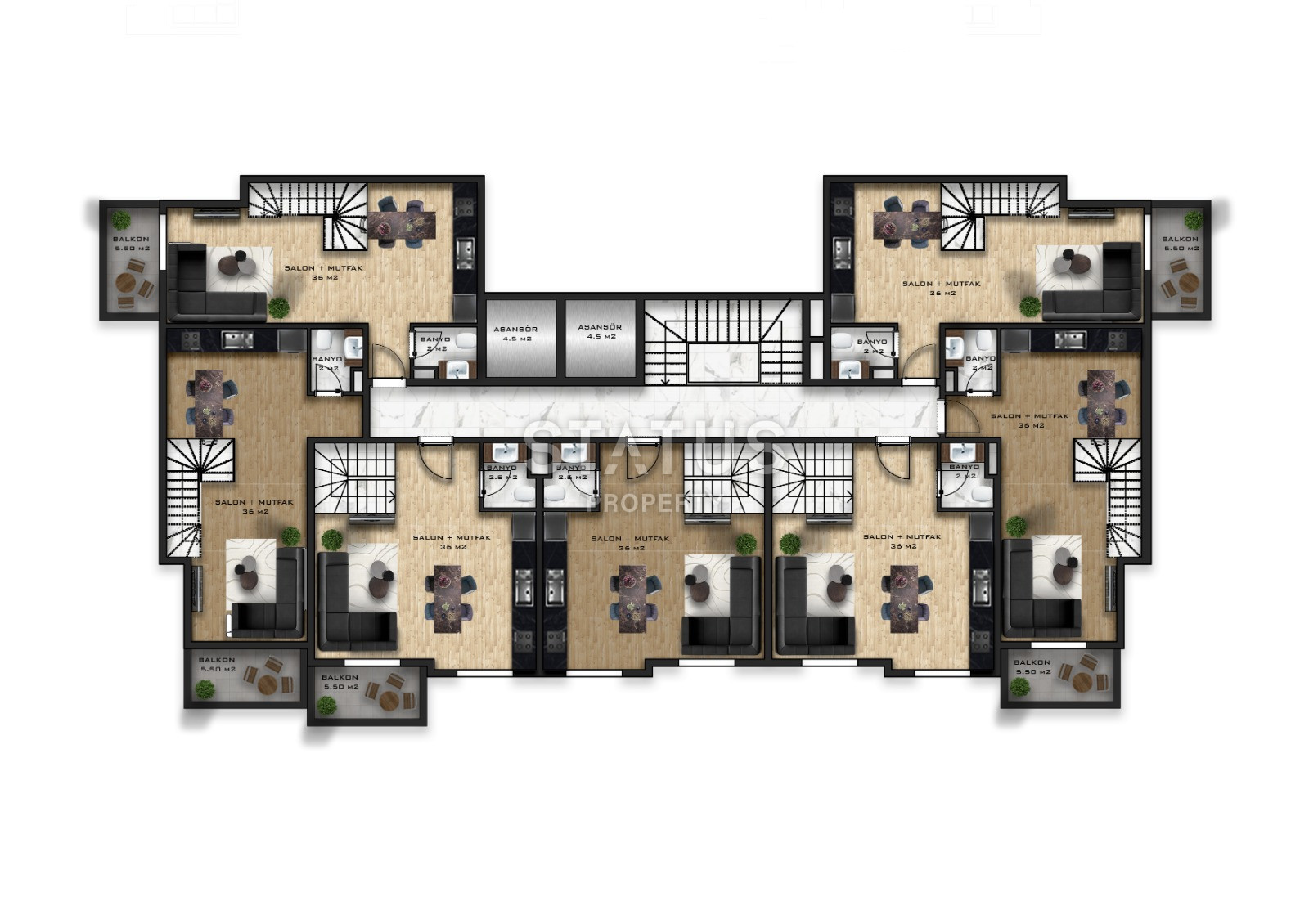 Новый инвестиционный проект в Махмутларе в 650метрах от моря в Махмутларе, 45-90м.кв фото 6