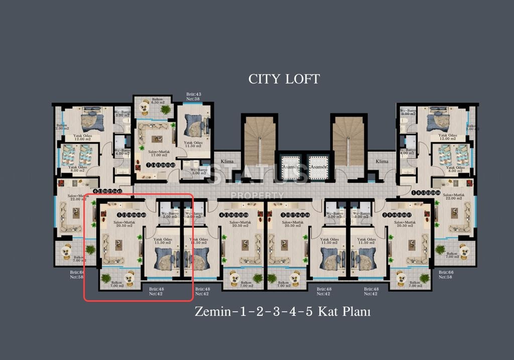 New apartments with sea views in the Avsalar area. 48m2 фото 4