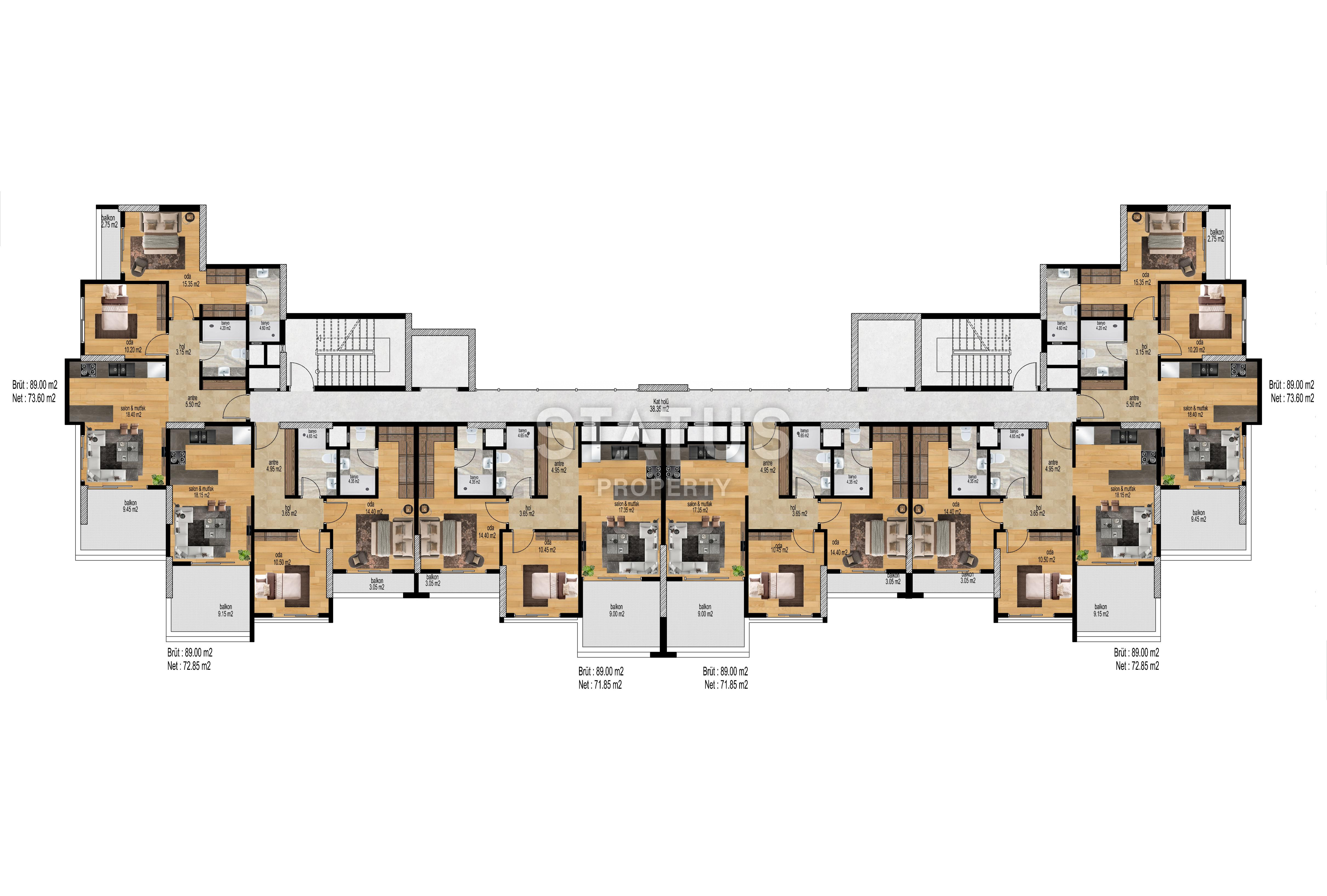Новый проект в Мерсине в 286м до моря. 54м2 -  84м2 фото 5