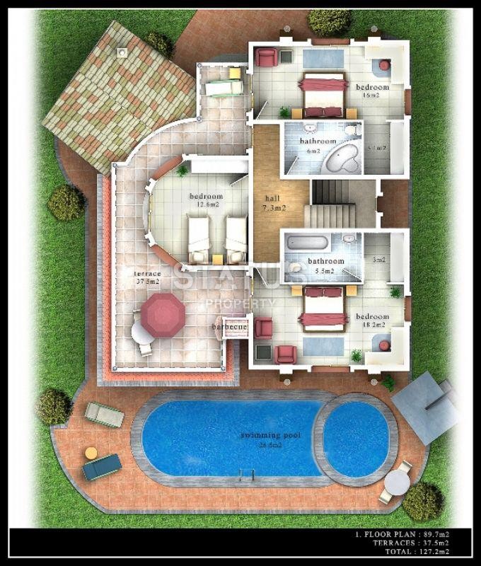 Меблированная вилла с собственным бассейном в Джикджилли, 240 м2 фото 31