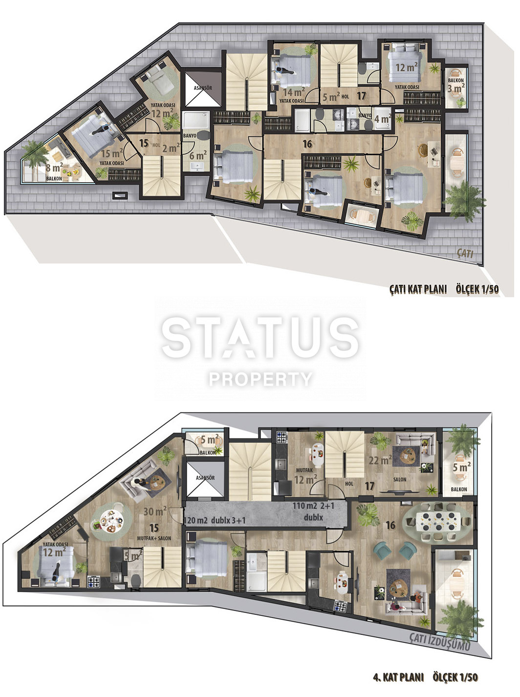 Новый комплекс в центре Алании в 200 м от пляжа Клеопатра апартаменты 1+1,2+1 с видом на море. 50-120 м2 фото 4