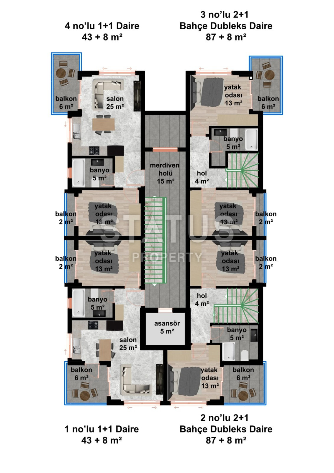 Проект в районе Кестель в 250 метрах от моря, 58-75 м2 фото 30
