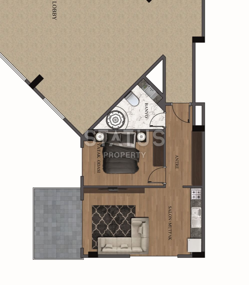 Двухкомнатная квартира в 200м от моря в бутик комплексе в Каргыджаке. 59м2 фото 10