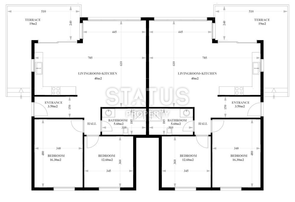 Недорогие виллы 3+1 и 2+1 в новом комплексе 98 - 165 м2 Каргыджак, Алания фото 13
