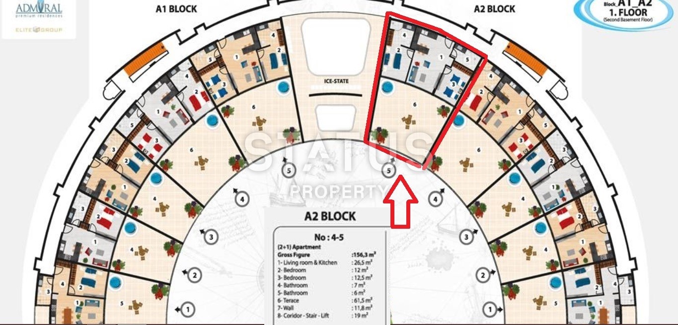 Просторная квартира планировки 2+1, 156 м 2 в комплексе класса люкс отельного типа с собственным пляжем, район Конаклы, Аланья фото 27