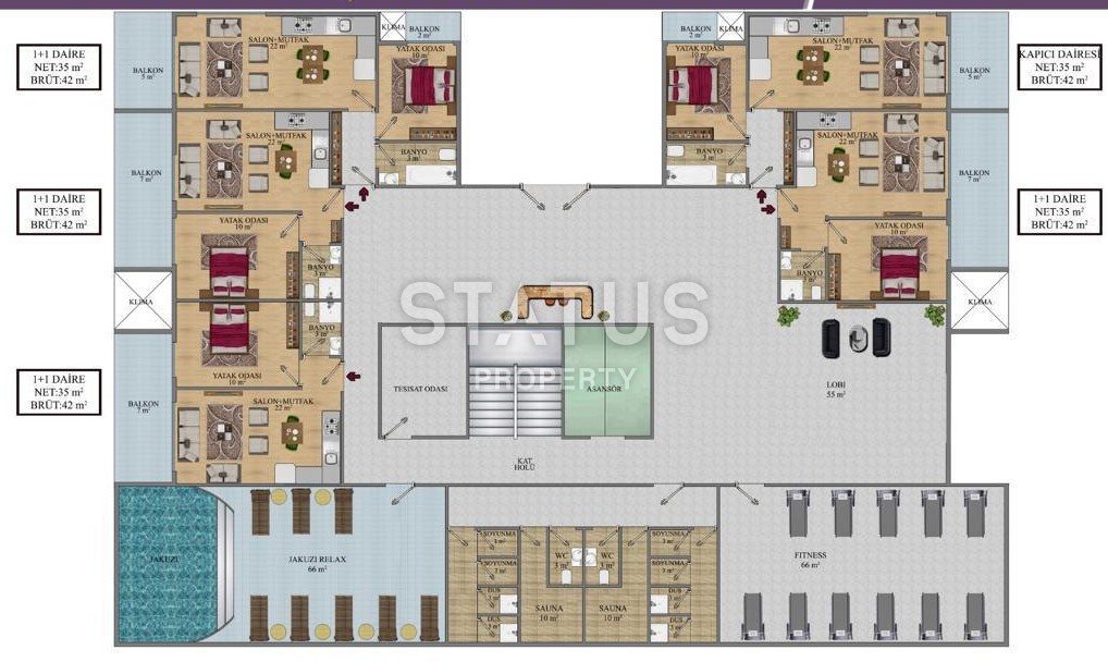 Две квартиры 1+1 в строящемся комплексе в районе Махмутлар, 42 м2. фото 6