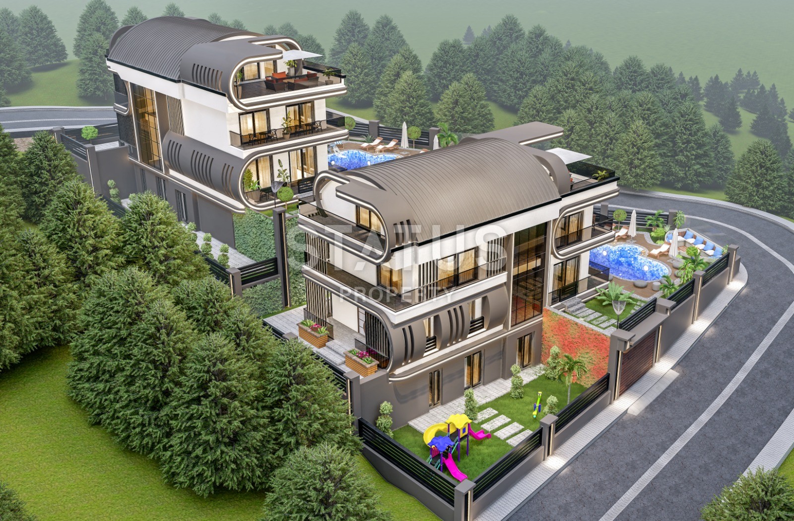 Две отдельно стоящие виллы 5+1 с бассейном и садом на территории, 500 м2. Каргыджак, Алания. фото 27