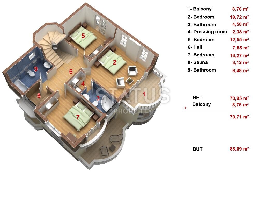 Villa 4+1 with its own territory of 500 m2 in Kargicak. фото 16