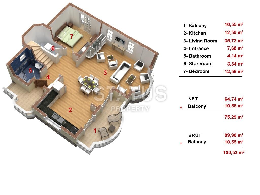 Villa 4+1 with its own territory of 500 m2 in Kargicak. фото 17