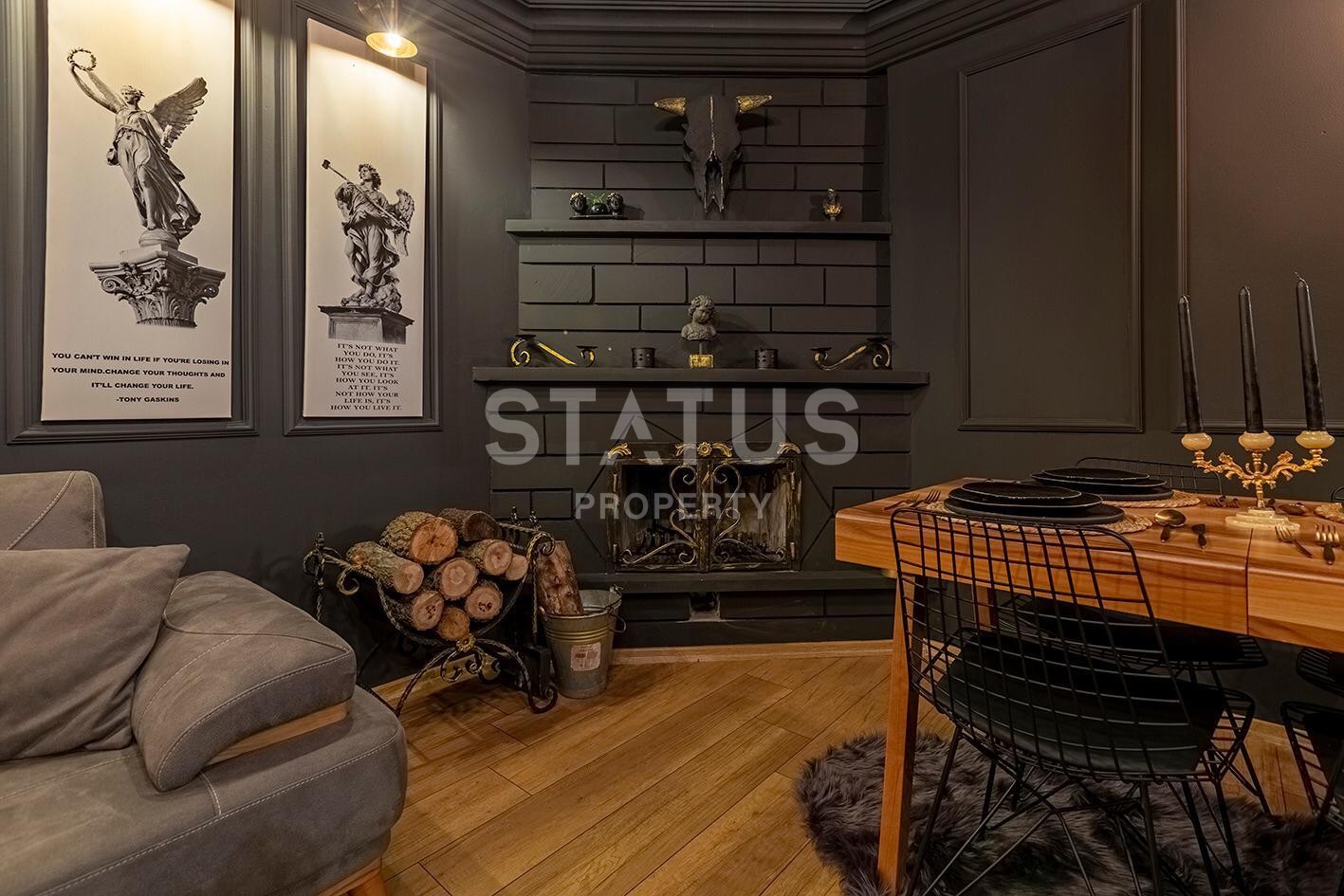 Дизайнерская квартира 1+1 с камином, 55 м2 в центре Алании. фото 1