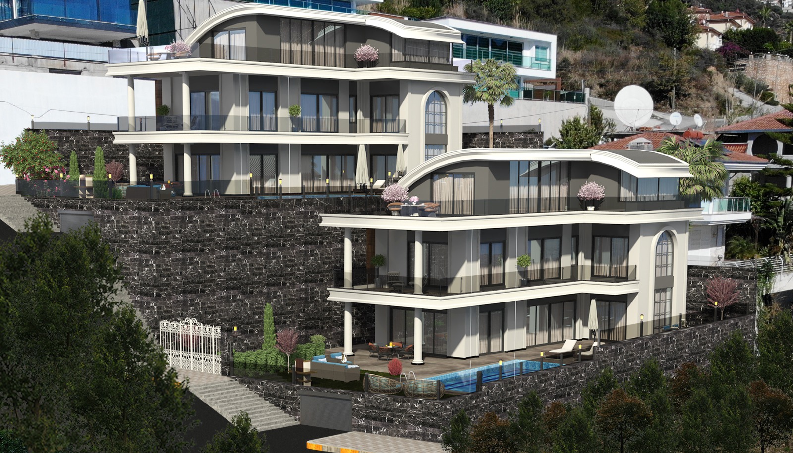 Две виллы 4+1 элит класса с панорамным видом на море и крепость. Центр, Алания. фото 6