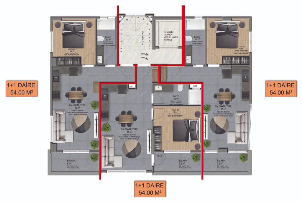 Квартира планировки 1+1 в строящемся доме, 55 м2. фото 12
