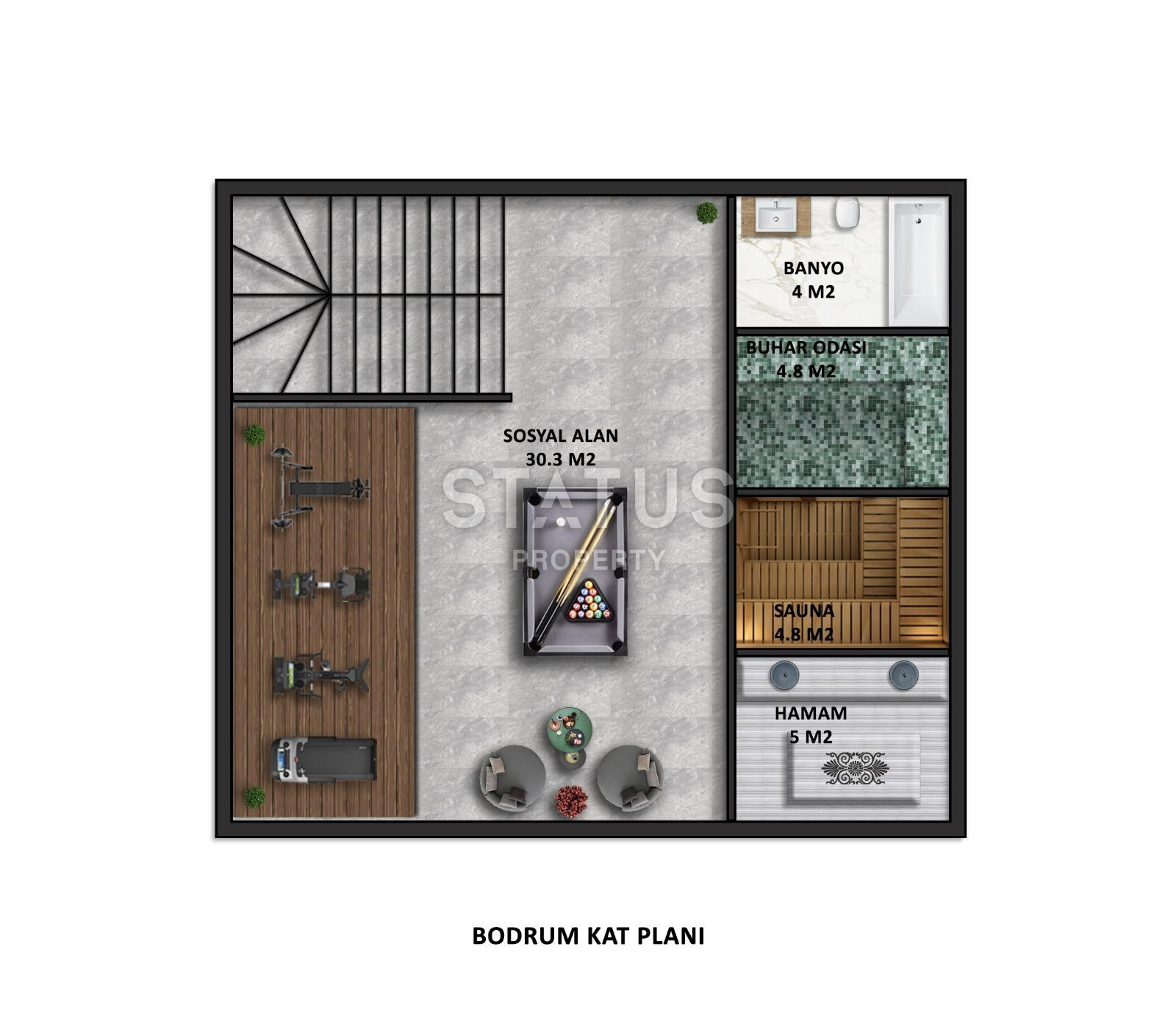 Отдельностоящая вилла 4+1 с панорамой на Средиземное море в районе Каргыджак, 355 м2. фото 24