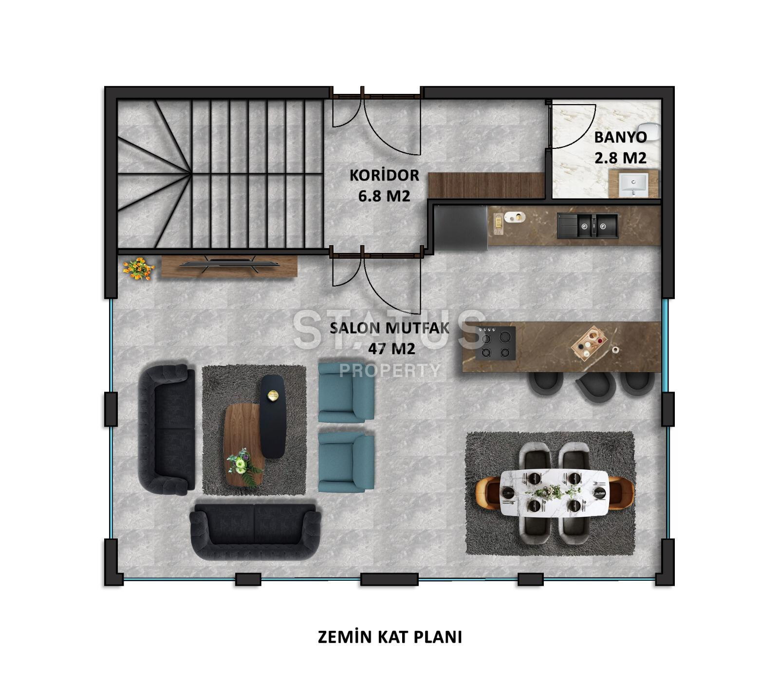 Отдельностоящая вилла 4+1 с панорамой на Средиземное море в районе Каргыджак, 355 м2. фото 25