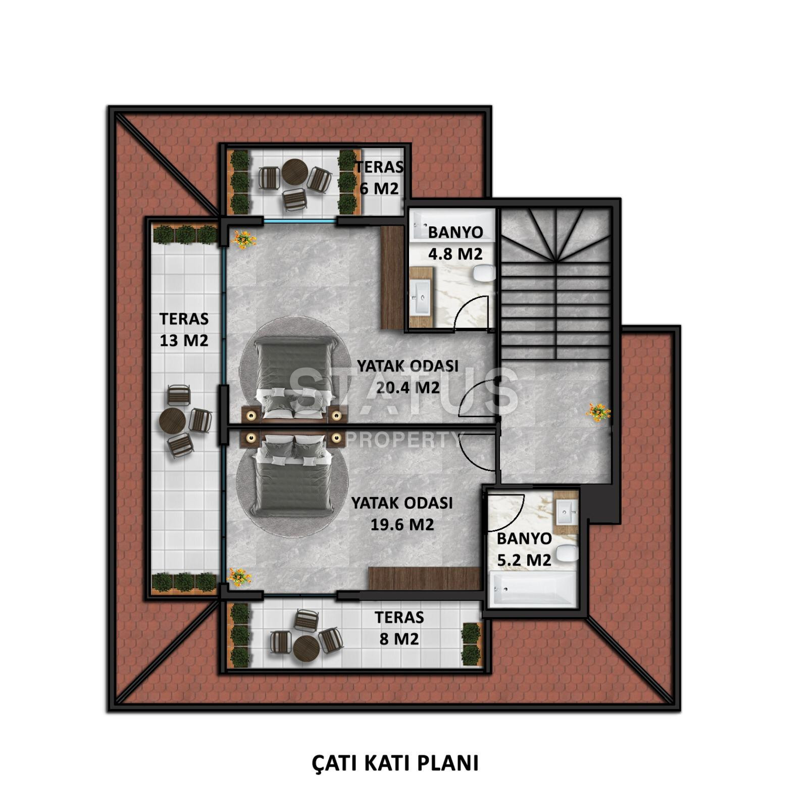Отдельностоящая вилла 4+1 с панорамой на Средиземное море в районе Каргыджак, 355 м2. фото 27