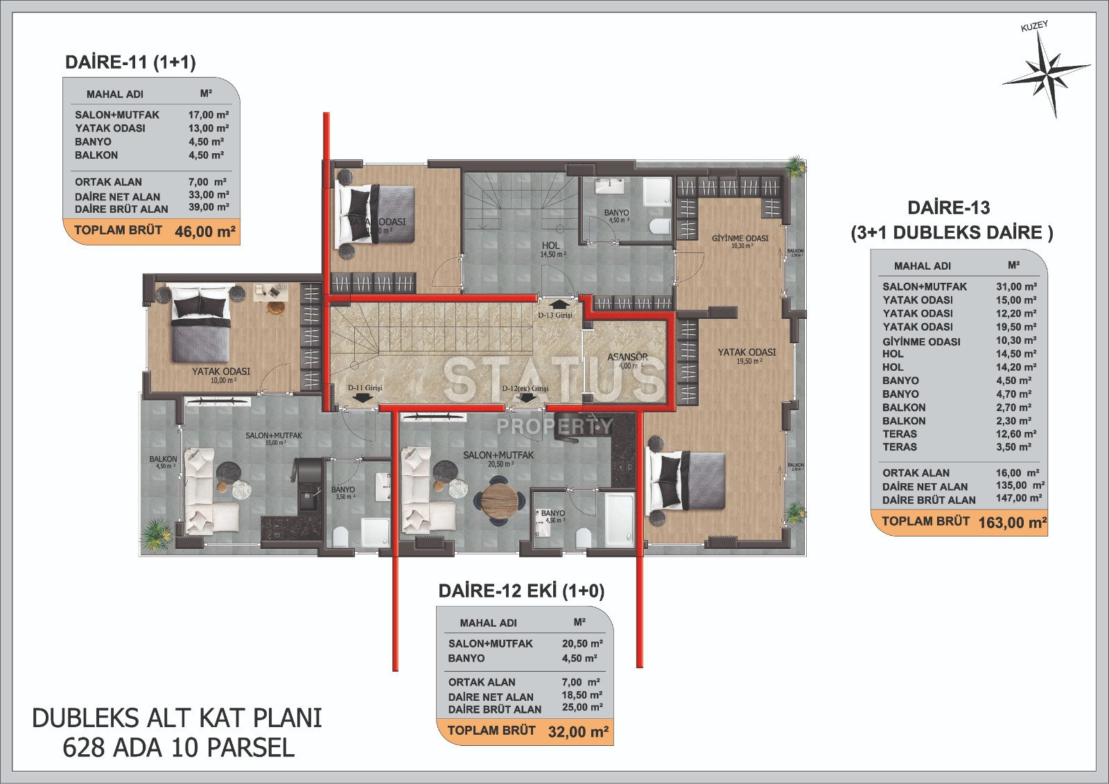 На стадии строительства в центре Алании в районе пляжа Кейкубат, студия, 1+1, 2+1, 3+1, от 32-163 м2 фото 15