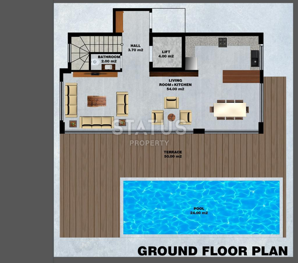 Виллы 5+1 с садом и панорамным видом на море и крепость в центре Алании, 315 м2. фото 22