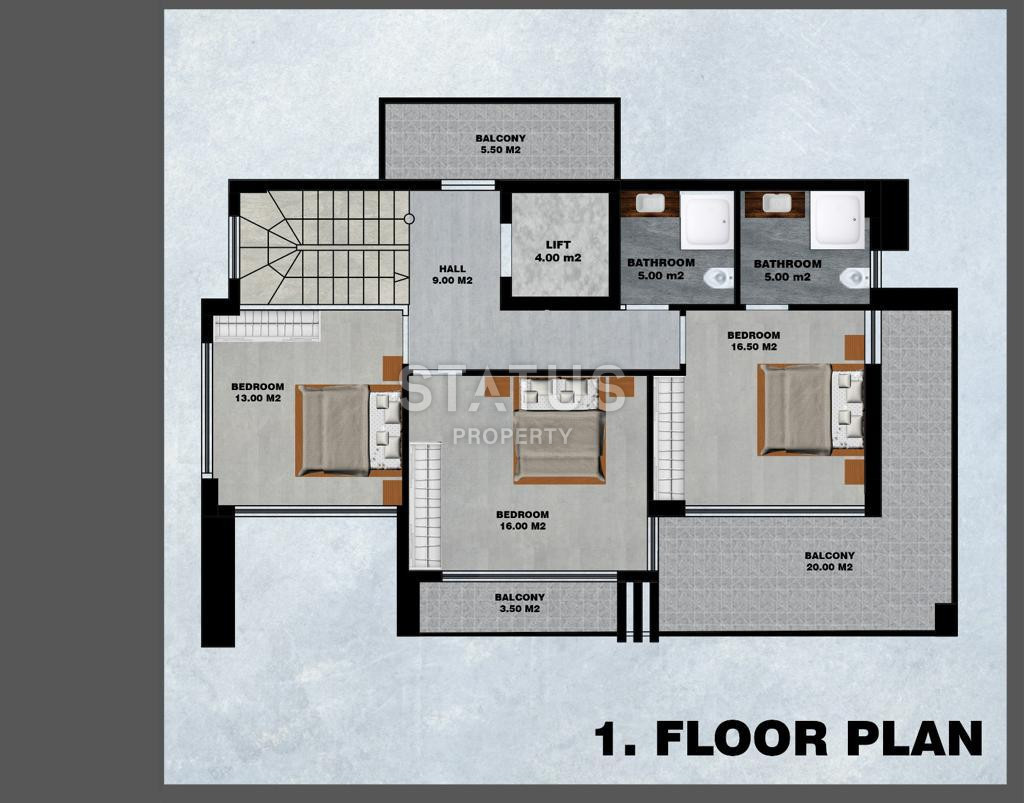 Виллы 5+1 с садом и панорамным видом на море и крепость в центре Алании, 315 м2. фото 23