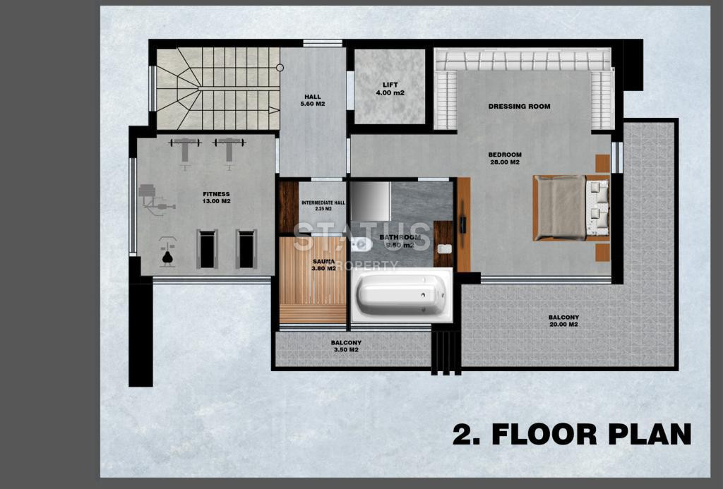 Виллы 5+1 с садом и панорамным видом на море и крепость в центре Алании, 315 м2. фото 24