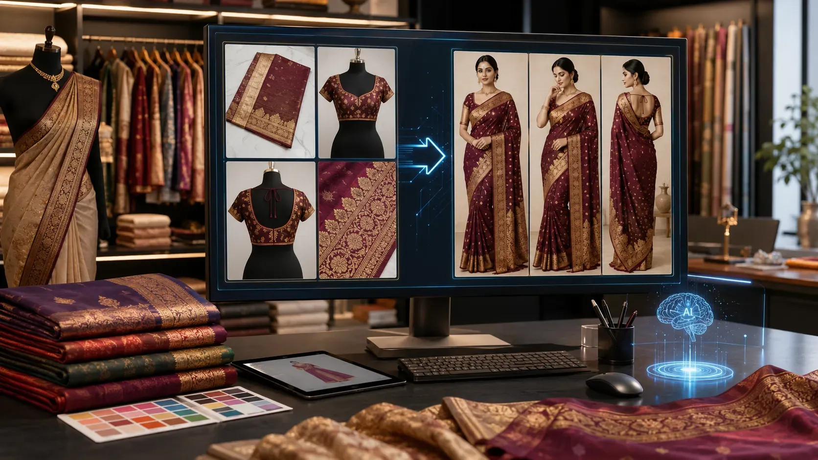 AI Saree Drape Generator: Create Model-Worn Catalog Images for E-commerce