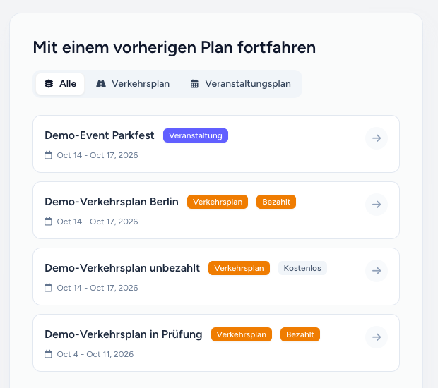 Planliste mit dem Kennzeichen Bezahlt und einem hervorgehobenen kostenlosen Plan