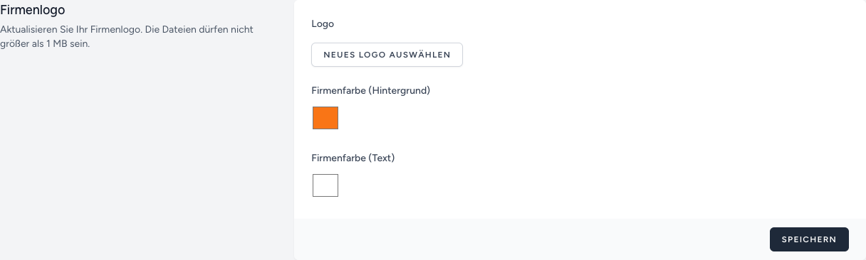 Abschnitt Firmenlogo auf der Seite Konto der Einstellungen