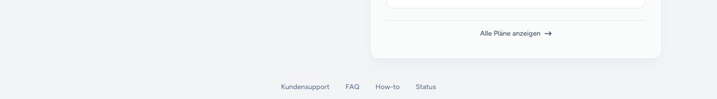 Links in der Fußzeile der Startseite: Kundensupport, FAQ, How-to und Status