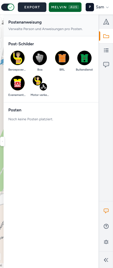 Seitenleiste Posten mit den Postenanweisungen