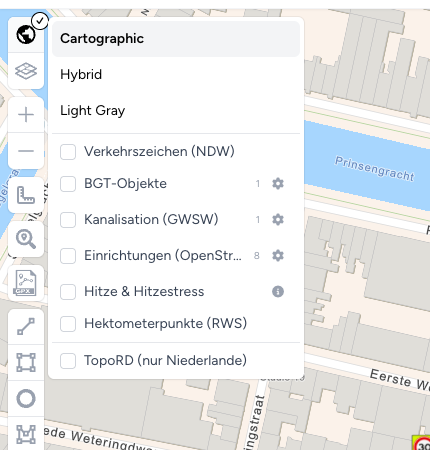 Karte auswählen in einem niederländischen Plan mit Verkehrszeichen (NDW) und BGT-Objekte