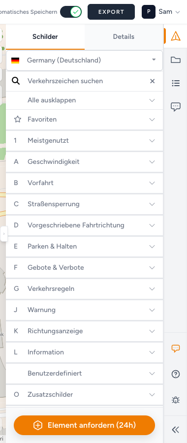 Schilderkatalog mit Verkehrszeichen suchen und Kategorien