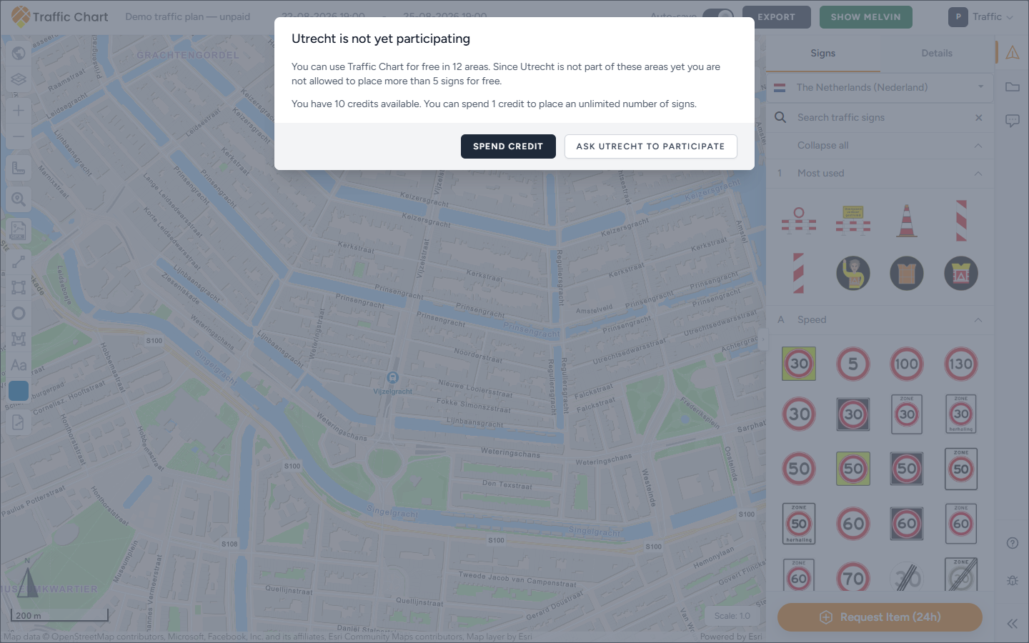 Utrecht is not yet participating — Spend credit and Ask Utrecht to participate