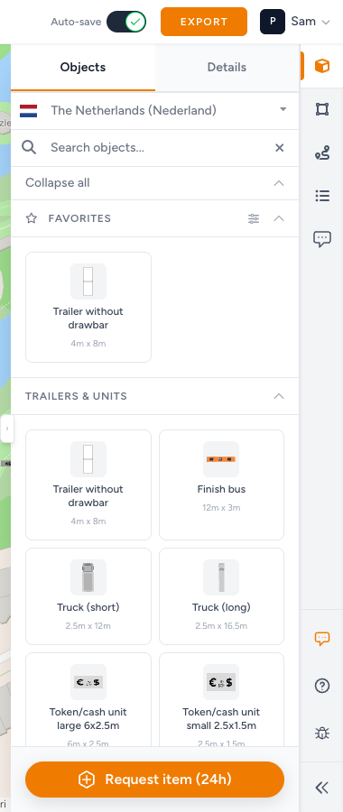 Objects catalogue with the Favorites group at the top, holding the objects you starred