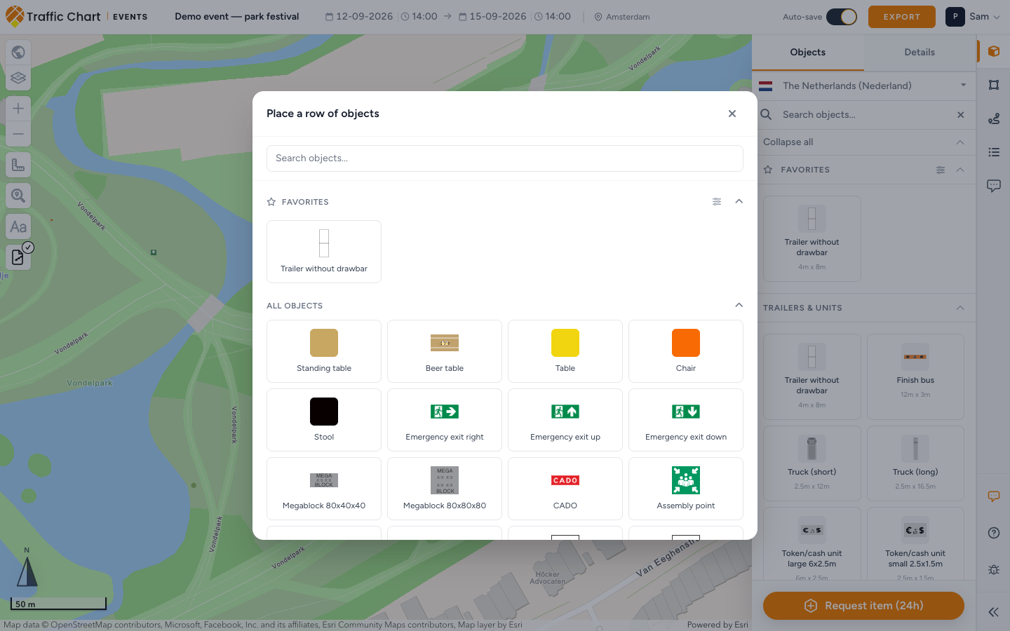 Place a row of objects picker with Favorites at the top