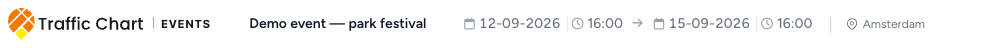 Event editor header with the plan name, Start and End dates and times, and the location