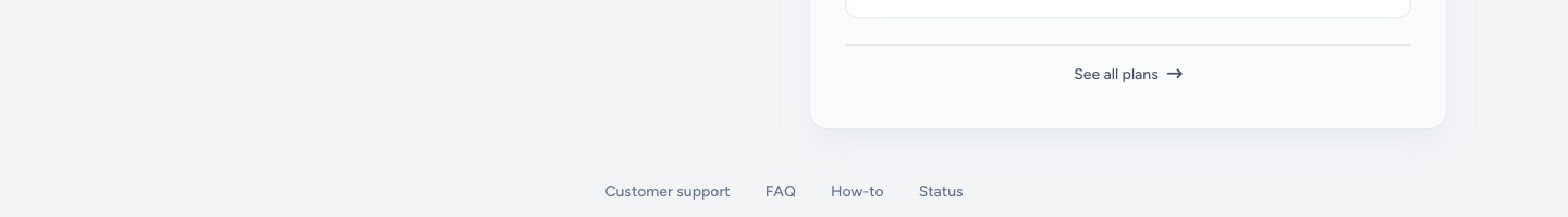 Home footer with Customer support, FAQ, How-to, and Status