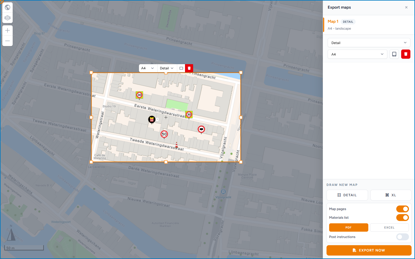 Detail export rectangle on the map (Map 1)