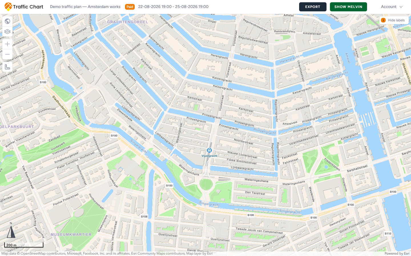 Public share view — Account menu, no Signs catalogue, map still pans