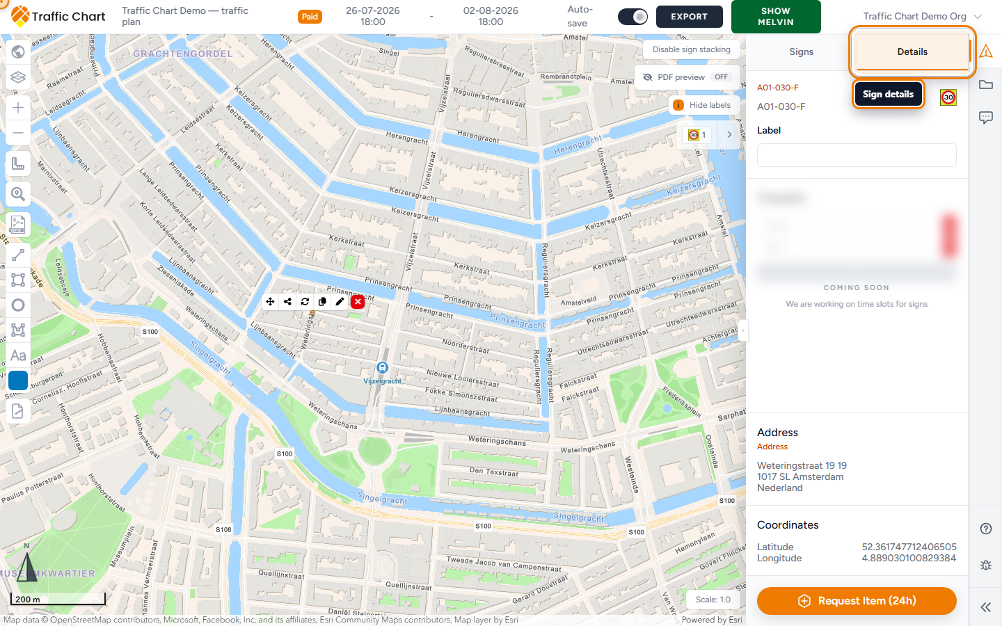 still — placed sign selected (controls / details)