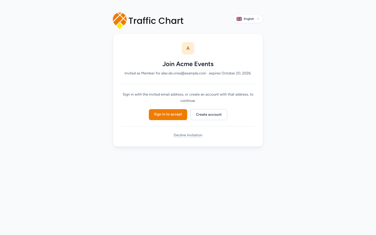 Join Traffic Chart Demo — Sign in to accept or Create account