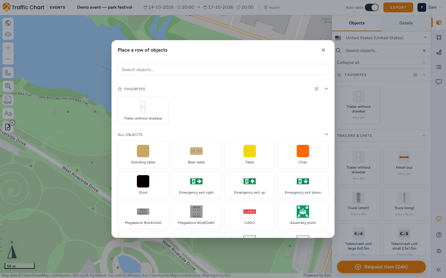 Place a row of objects picker with Favorites at the top