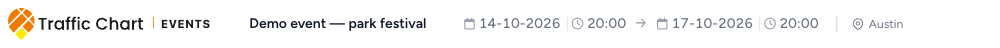 Event editor header with the plan name, Start and End dates and times, and the location