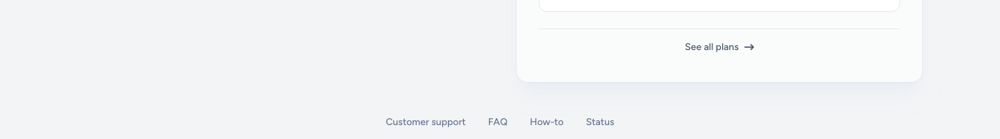 Home footer with Customer support, FAQ, How-to, and Status