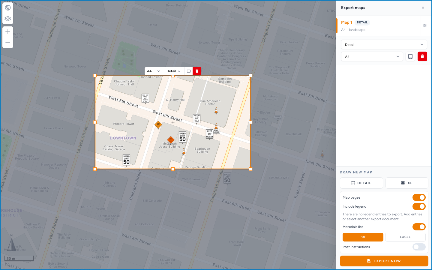 Detail export rectangle on the map (Map 1)