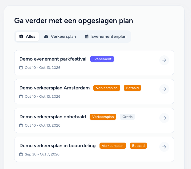 Home met de badges Betaald en Gratis op de tegels van recente plannen