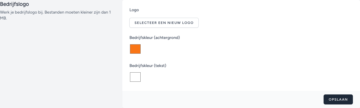 Onderdeel Bedrijfslogo op de instellingenpagina Account