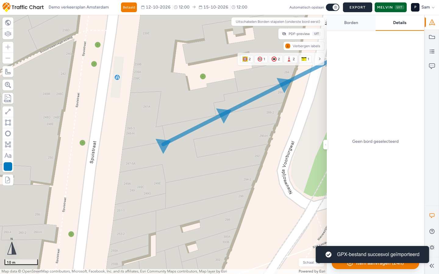 GPX importeren bij de tekengereedschappen