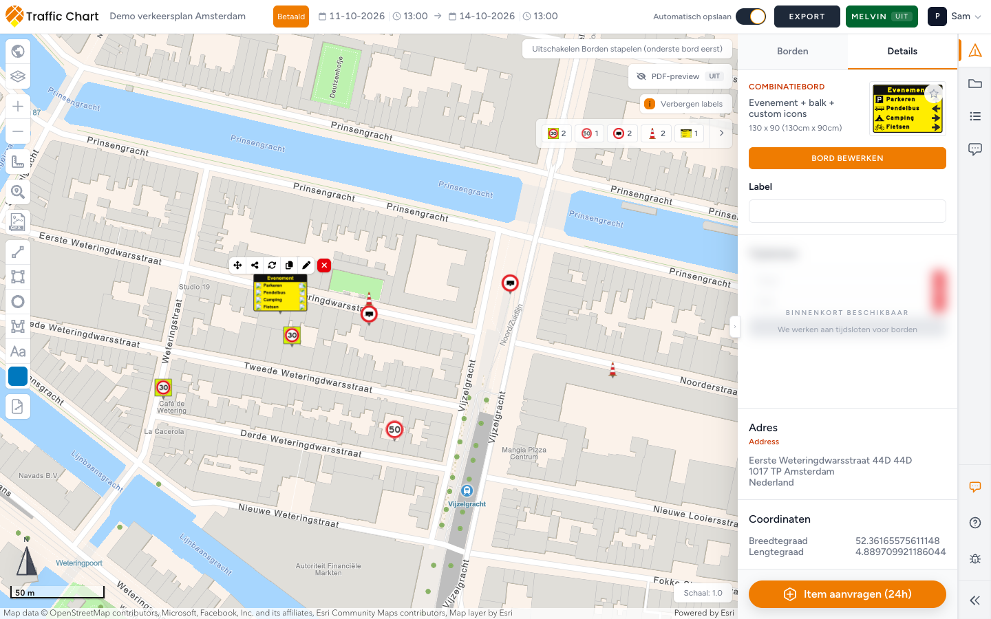 Details van een geplaatst combinatiebord: de kop Combinatiebord en Bord bewerken