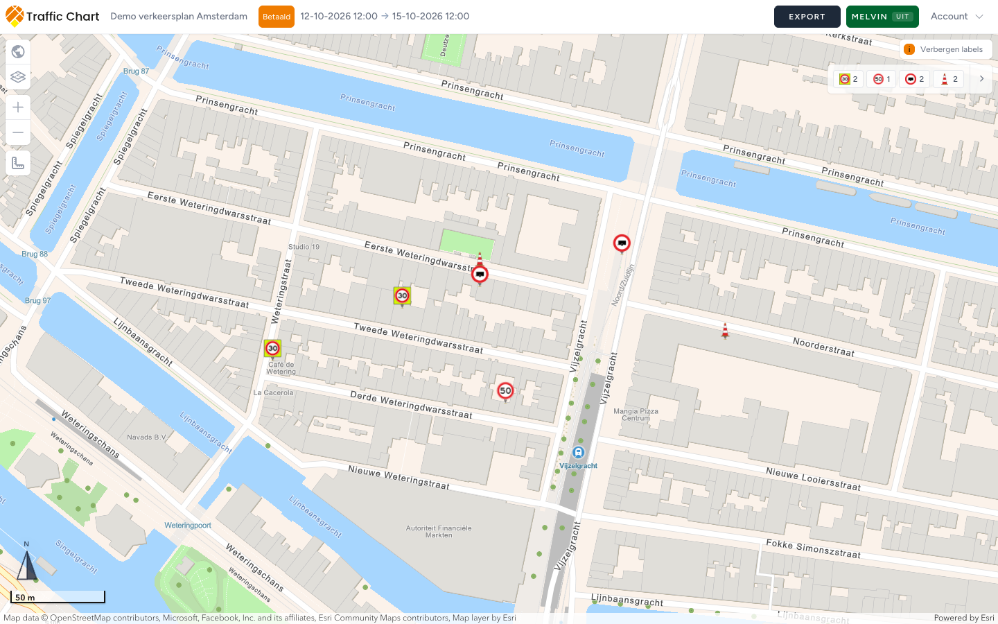 Openbare deelweergave: accountmenu, geen bordencatalogus, de kaart schuift nog wel